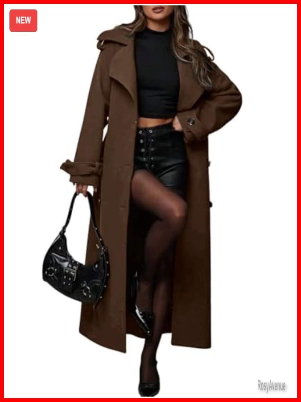 Wool Blend Maxi Trench Coat Oversized Notch Lapel Double Breasted Belted Winter